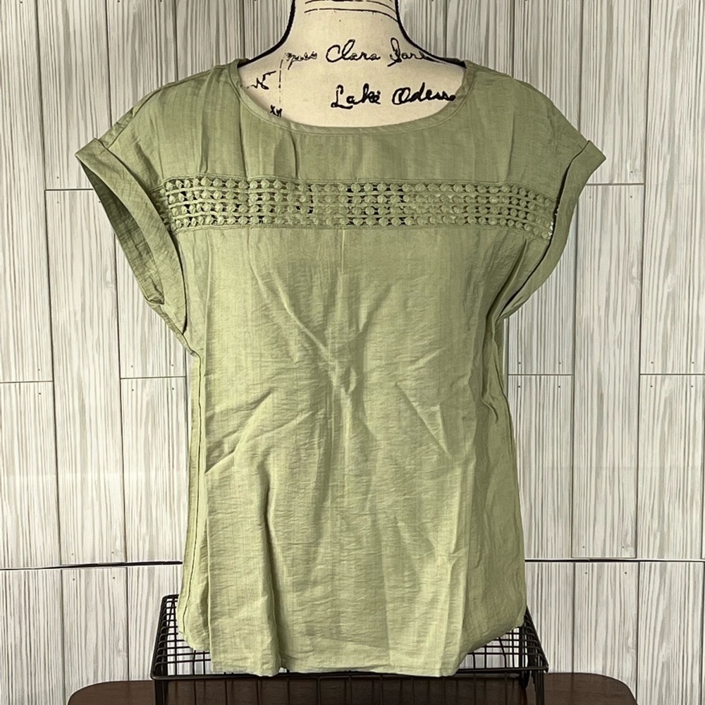 Shein Tea Green Lace Chest Blouse